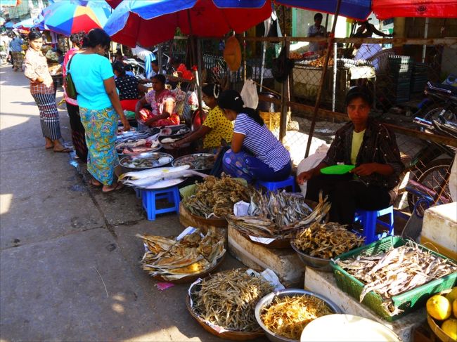 生魚や干物が豊富に売られている。