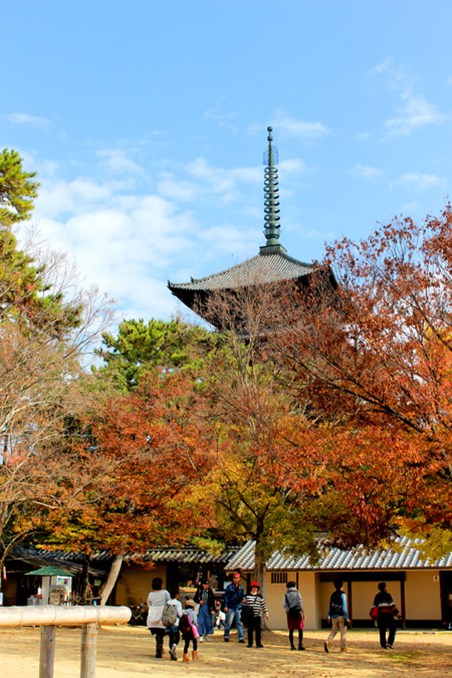わっせわっせと春日大社まで歩いていると<br />なんか五重塔的な塔が…。<br /><br />なんも知らないバニバニなので<br />とりあえず、五重塔的な塔を<br />パシャリと…。<br /><br />青空が綺麗なのですな〜。