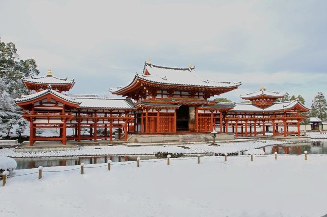 【鳳凰堂雪景図】井上黎明 992 宇治平等院　京都　共箱　掛け軸　肉筆 rectangle_large_type_2_28f8e08