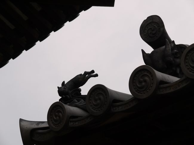 土塀沿いにも塔頭寺院のようなものが並んでた。<br />その屋根をパチリ☆<br /><br />なんと珍しい！うさぎじゃないですか？！<br />躍動感がある。