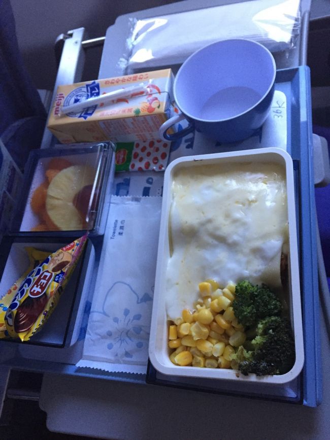 チャイルドミール。<br />機内食を見た途端、キティちゃんじゃないと騒ぎ出したw<br />