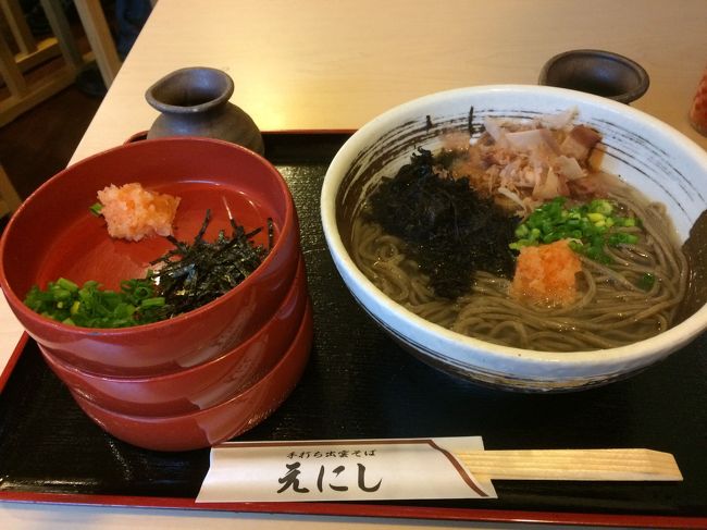 14時　少し遅い昼食<br />手打ち出雲そば「えにし」で釜揚げと割子2枚のセットをいただく。<br />ここの割子が美味い。