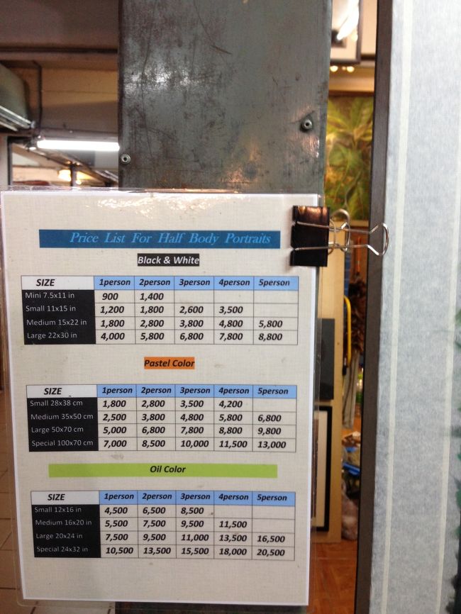 ナイトバザールビルにて<br /><br />芸術家さんコーナーの壁にあった値段表も撮らせていただいた