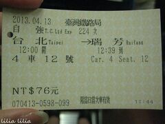 台湾鉄道で九ふんの最寄りの瑞芳という駅までチケット購入。
窓口でほぼ筆談で購入。
自強号＝特急？