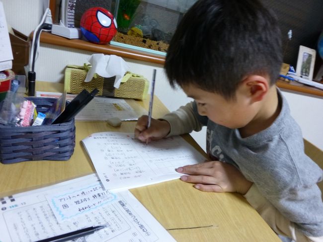 甥っ子2号が、勉強中。