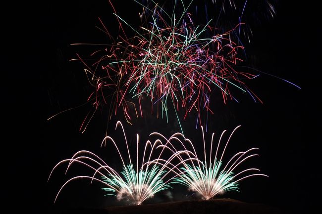 この他にもスターマインや、最後に空高く咲く大輪の花など、とても綺麗でした。高さのある大輪の花はカメラに入りきれませんでした。<br /><br />スターマインは明る過ぎて白とびしたので載せられません…。