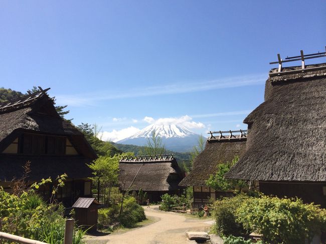 ここからの茅葺き屋根に挟まれて見える富士山が大好き