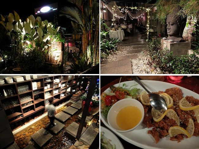 クチンに戻ったこの日の夕食は、BLA BLA BLAという名の中華料理屋さんへ。<br /><br />所在地は、２７ JALAN TABUAN。 <br />間口が狭いんですが、奥行きがとても深くて、突き抜けた裏手の道にも客用の出入り口がありました。<br /><br />お店に一歩入ると、インテリアがインドネシア風で、<br />「え？　これが中華料理屋さん？」<br /><br />この時は、二つ別々の学生グループ客が入っていてとても賑やか。<br />テーブル席の大きさや配置を見ても、グループでわいわい行くのに適した感じでした。<br /><br />食事は、広東方面の甘めの味付けの中華料理。<br />料理の皿のサイズが大・中・小とあって、２人なら小。<br />焼きそばのサイズが一つだけだったので、てっきり一人用サイズかと思って頼んでみたところ、３，４人で分け合って食べるサイズでびっくり。<br />なんで、注文時に教えてくれなかったの？(´-ω-｀)<br /><br />他にはクリスピー・レモン・チキン、野菜の炒め物をオーダー。<br />上記の品は、どれも可もなく不可も無し。<br />雰囲気はいいのに、ちょっと惜しかったね。<br /><br />よし！　気を取り直して、明日はお土産を買いにメイン・バザール沿いのアンティーク・マーケットや、クチン近郊のサトッ週末マーケットに行ってみよう！