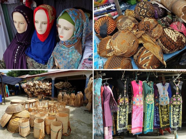 セリキンの村の週末バザール。<br /><br />マレーシアでは、イスラム教徒の女性の被り物も随分カラフルですが、バティック生地のイスラム帽もエキゾチック。<br />女性のドレスもとても華やかよね。<br /><br />籠類コーナーでは、夏のアジアンチックなインテリアにピッタリの物を探してみては？