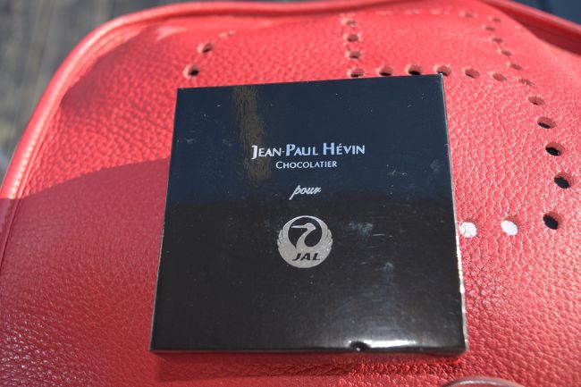 フェリー待ちの間に小腹が空いたので、行きの飛行機でいただいたJALとJean-Paul Hevinとのコラボチョコをいただきます