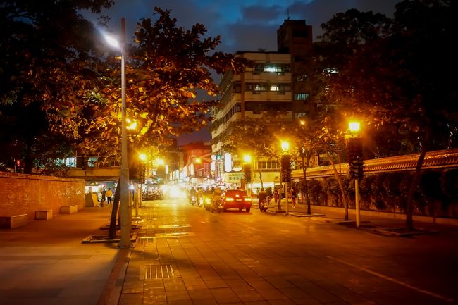 向かって正面が大龍街夜市の入口(*ﾟ▽ﾟ*)<br />めっちゃ近いでしょw<br /><br />夜市があるからタクシ-も常時いるし