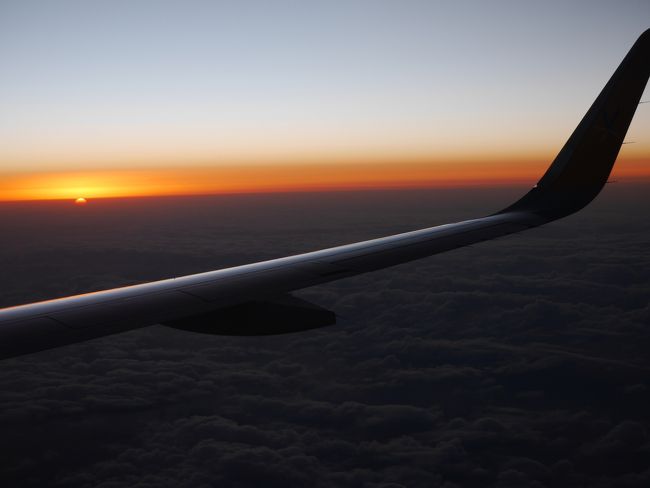 那覇空港へ着く前に日が暮れてきました。