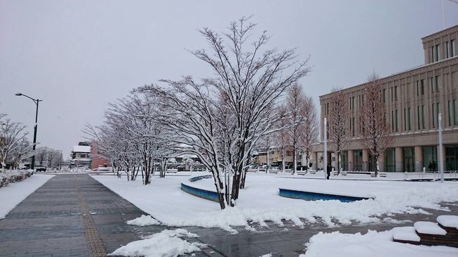 山形駅周辺。雪がちらちら。