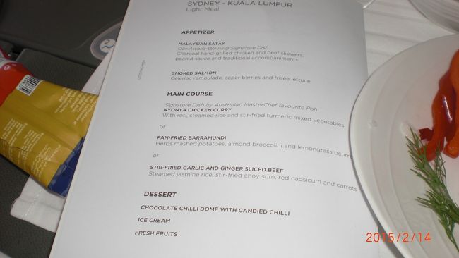 メニュー。全く日本語無し。どの便でもそうでした。