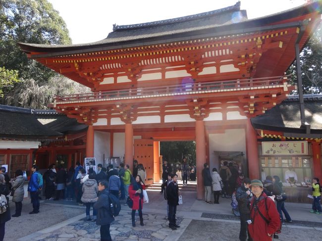 幣殿・舞殿前から見た南門です。