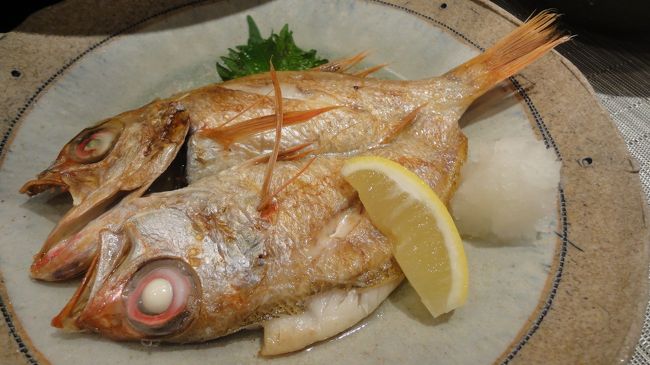 のど黒の塩焼き3200円。蟹・刺し盛・のど黒は予約時に注文済みでした。