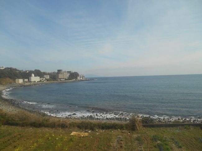 伊豆海岸が見える場所ではスピードを落としてアナウンスで案内もありました。