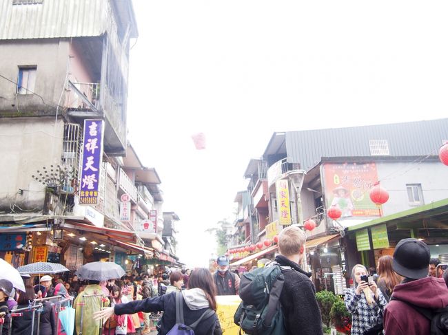 バスを降りて、人が歩いている方向に歩くと、<br />平渓線につきました！<br /><br />なんとも言えないローカル感に、さらにテンションアップ！<br /><br />やっぱりお祭りの日だけあって、観光客でいっぱい！<br /><br />線路の縁を歩いてみたり、写真を撮ったり。<br /><br /><br /><br />