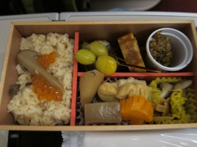 まず軽食を和洋どちらにするか聞かれ、和食を選択。<br />あくまで軽食なので、普通の駅弁よりは少なめです。