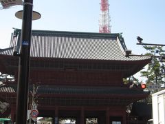 増上寺の三解脱門(山門)にぶち当たりました。この門をくぐると三毒(三つの煩悩＝貪、瞋、癡)から解脱できるとされるため、三解脱門と呼ばれています。
バックには東京タワーが見えます。