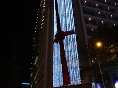 カラベルホテルはラッピングの電飾でした。
深夜便なので夕食は市内で食べて行きます。時間はまだあるので、クリスマスモードの街を散策します。
