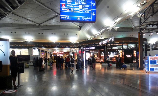 アタトゥルク空港はさすがに２４時間空港だけはある。深夜発の時間帯なのに飲食店やお土産やなど普通に営業している。<br />ただし、店の数は少な目。そして欲しいものやお土産はできるだけは街中で買った方が絶対に良い。街中で買った物が３，４倍の値段になっていてビックリした。<br />大抵、空港の方が値段が高いのは割と常識だが、アタトゥルクは聞いていた以上。予想以上だった。余ったトリコリラを使うぐらい。