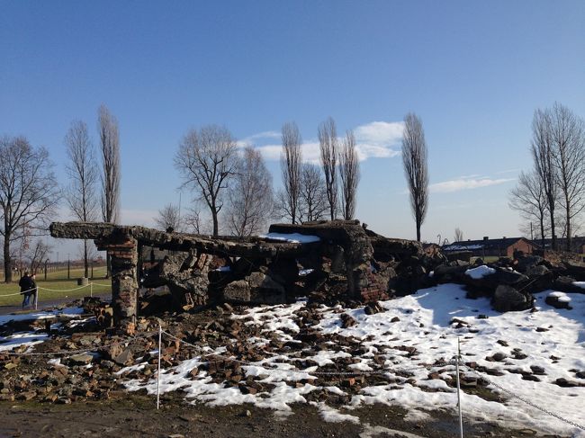 ガス室の残骸。<br />ナチスが撤退する際、証拠隠滅のために爆破されたものがそのまま残っています。<br />アウシュビッツのほうで全体の模型を見ることができます。