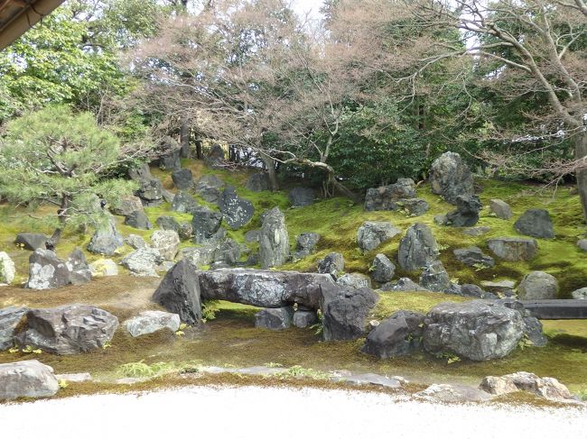 もともと伏見城の前庭を映したものだそうです。<br />これは桃山時代とのこと。<br /><br />ちなみに、伏見城の時は水が入っていたとのことですが、ここでは枯山水になっています。<br />これはこの地が水はけがよかったからか、その当時枯山水が流行っていたか定かではないとのことですが、ここでは一度も水が入ったことはないのとこでした。<br />ちなみに、この岩は大名が権力とか威厳とかそういうののために、寄進したものであるとか。<br />