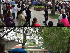 10分ほどで到着。Googleマップのナビを見ながら降りる手前で降車ブザーをならして無事に下車できました。んが、着いたらものすごい人！人！人！バス停がある所はちょうど団体用の入口付近のようで、個人でふらふらしていると、すぐに警備員？警察官？に叱られます。けっこう厳しい。じゃー個人の客はどうするかと言えば、バス停からはかなり離れた所にある入口から入ります。しっかし、この入口に至るまでの長蛇の列と言ったら、そりゃもうすごいもんで、絶望的。その上雨までも降ってきたので、どーでもよくなってきて、次へ移動します。					
