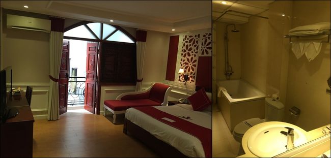 バルコニー付きの部屋に2泊、そのあとホアンキエム湖が微かに（？）見えるというデラックスルームに1泊の予定でお願いしました。で、そのバルコニー付きの部屋。残念ながらホテルの公式HPに掲載されている全面ガラス戸の扉ではなく、木の扉。扉を開けっぱなしにはしていられないので、これでは窓ナシの部屋と同じです。ん〜、15$払ってまでアップする必要はなかったな…。<br />