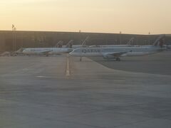 約６時間３０分のフライトでしたが、丸１日乗っていても疲れないと思いました。
ドーハ空港へ３０分ほど早く到着しました。
当然ながらカタール航空だらけです。