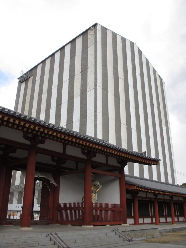 　中門と東塔<br /><br />　1300年の歴史を持つ東塔は修復工事中です。<br /><br />東塔は国宝です。
