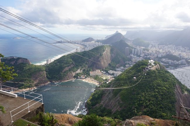 左方向に目をやると、海岸沿いに突き出た岩山を結ぶように、白い弧を描いた美しいコパカバーナ・ビーチが見えています。