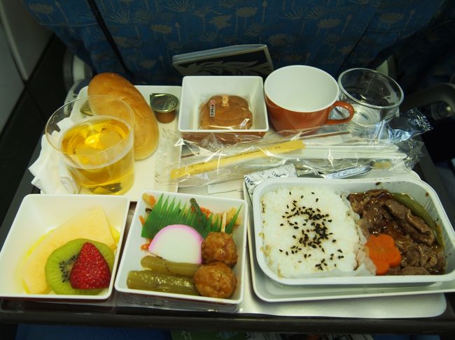機内食は和食にしました。<br /><br />機内食、普通においしかった(o・ω・o)<br />