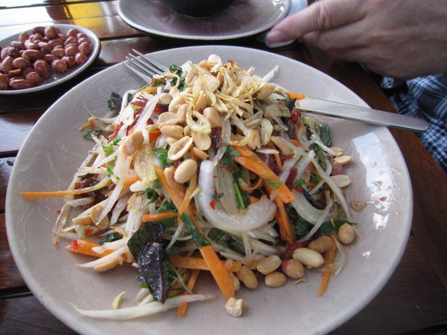 青パパイヤのサラダです。<br />ちょっと甘めのドレッシングで、野菜のほか、ナッツなども入っていて、とても美味しかった。<br />やみつきになる味で、気に入りました。<br /><br />帰国後、この味が忘れられなく、これを食べにまたこのレストランに行きたいなと思いました。