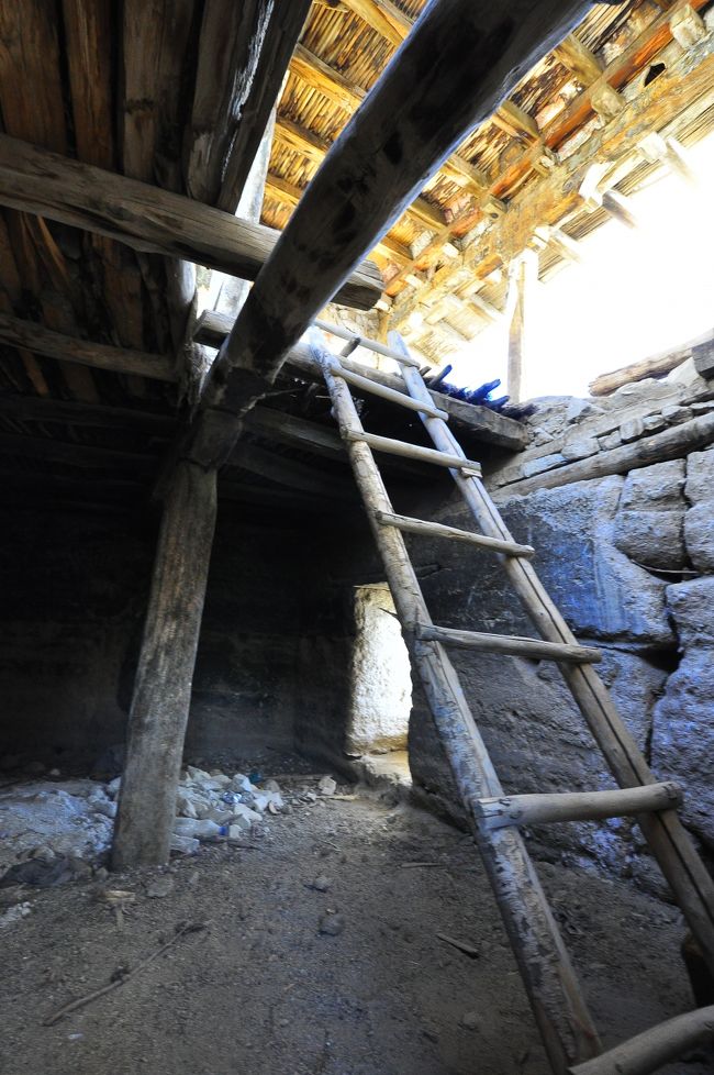 ゴンパ最上部へのはしご。<br />ラピュタの最初のパズーがラッパを吹くシーンみたい。