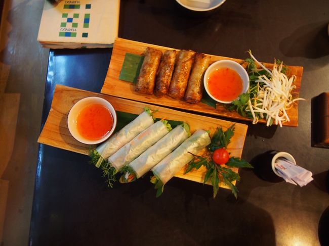 生春巻きと揚げ春巻き。<br /><br />揚げ春巻き、めっちゃ美味しかった！<br />生春巻きはパクチーが効いてます。<br />