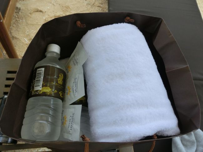 お水に、日焼け止め、バスタオルなどの<br />ビーチセットも持たせてくれます。