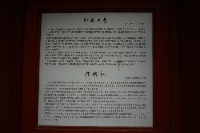 日本語の案内もあります。<br />河回村が世界遺産に登録されて初めての入村です。<br /><br />前回は世界遺産に登録される前に来ました。<br />３方を川に囲まれ時間が止まった世界遺産の街　韓国 河回村<br />https://ssl.4travel.jp/tcs/t/editalbum/edit/10784352/