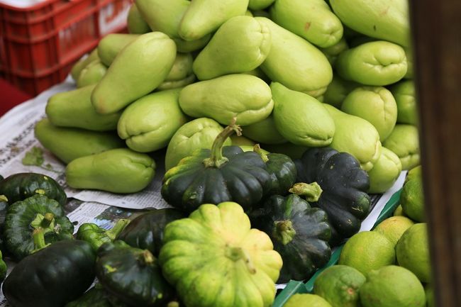 ◎メルカード（市場）<br />　カンペチェ市民の台所<br />　めずらしい野菜が所狭しと並んでいました。この時期、カボチャが多く出ていました。