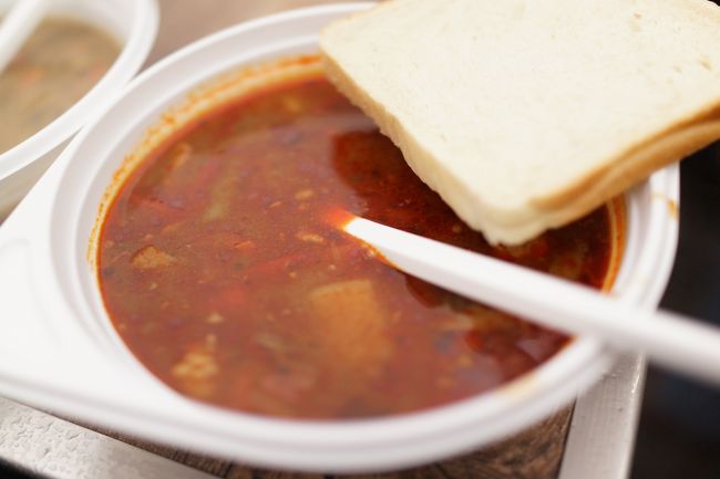 おなかがすいたので屋台でグラーシュ3.5ユーロ<br /><br />温かくてうまい！