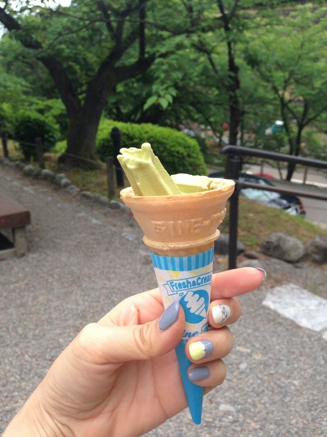 みんなでソフトクリームを頼んだら、最後の私の分が出なくなっちゃってこんな状態に。店のおばちゃんに「あげる」って渡されました(ﾉω･｡)