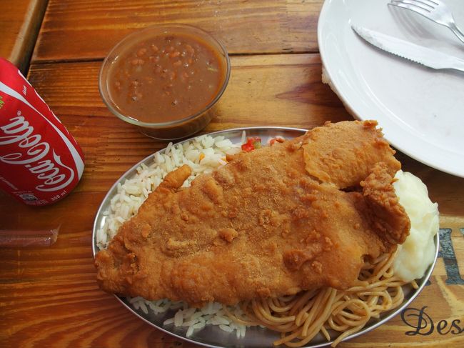 昼食は白身魚のフライ。ボリュームが凄い