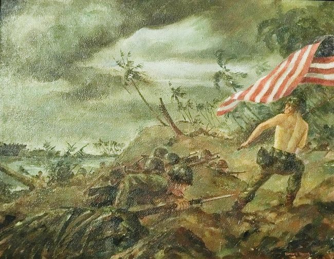 タイトル ： The Lyte Landing ( アメリカ軍レイテ上陸 ）<br />作　者 ： Romeo　V. Tabuena<br />制作年 ： 1948年　