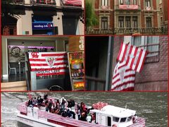 ビルバオに戻ると、市庁舎からお店、遊覧船からアパートの窓まで街中が地元サッカークラブ、アスレチック・ビルバオの旗だらけでした。