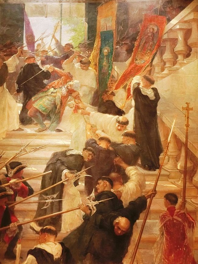 同じ部屋には次に大作ともいえるような作品が２つ展示されている。ひとつは　Felix Resurrection Hidalgo　(フェリックス・レスレクシオン・イダルゴ /1855〜1913）の The Assasination of Govenor Bustamante and Son (「ブスタマンテ総督と息子の暗殺」) である。