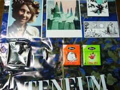 アテネウム美術館にトーベ・ヤンソン展見に行って買いました。
愛煙家で同性愛者（しかも愛人と孤島に籠もって暮らすとか）と言う結構ファンキーな人間性に惹かれたので、本人のファンキーそうな写真のポストカードとかも買ってみました。
マグネットとかピンズとかはそれぞれ５ユーロオーバーと正直高ぇ……とも思ったのですが、たぶん買わないと後悔すると思ったので、とりあえず買っときました。
本人絵に近いテイストのものは全般的に高かったです。