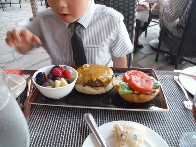 ケイキメニューより、チーズバーガーのフルーツ添え  10＄くらいでした。<br /><br />大人サイズです。