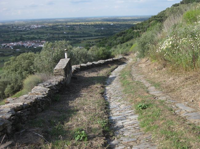 来る時にバスが最後に停車した村まで下りる。