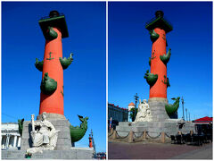 ヴァシリエフスキー島の岬の部分にあったロストラの燈台柱。
同じような円柱が2本建っていて、200年近くネヴァ川を見守ってきたとか。